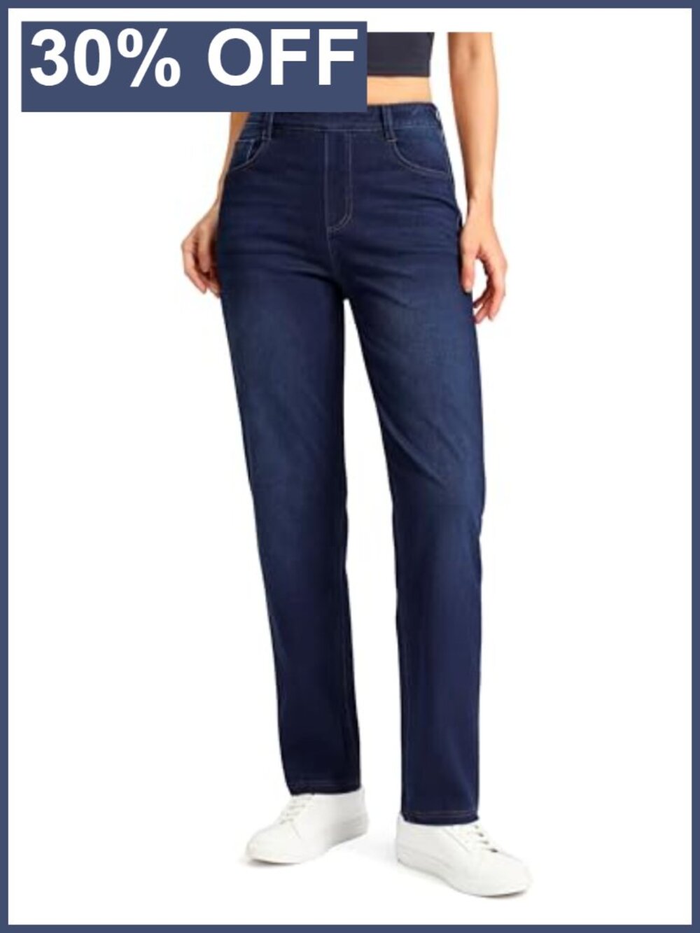 Stretchy Pull On High Waisted Straight Leg Jeans Buttery Soft Denim
